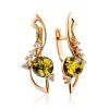 Fabulous Gold-Plated Amber Earrings With Crystals The Swan, image 