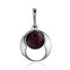 Round Silver Pendant With Cherry Amber The Orion, image 