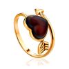 Cupid Ring With Cherry Amber Heart, Ring Size: 13 / 22, image 