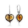 Linden Leaf Motif Silver Amber Earrings, image 