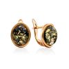 Oval Golden Earrings With Luminous Green Amber The Amigo, image 