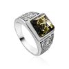 Geometric Men's Signet Ring With Green Amber The Cesar, Ring Size: 13 / 22, image 