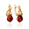 Chic Gold Plated Silver Amber Earrings The Swan, image 