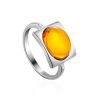 Geometric Silver Ring With Cognac Amber The Saturn, Ring Size: 10 / 20, image 