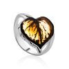 Luminous Leaf Motif Silver Amber Adjustable Ring, Ring Size: Adjustable, image 