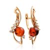 Cognac Amber Earrings In Gold With Crystals The Swan, image 