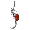 Sea Horse Design Silver Amber Pendant, image 