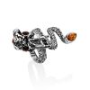Dragon Design Silver Amber Ring, Ring Size: Adjustable, image 