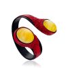 Black And Red Leather Bracelet With Amber Centerstone, image 