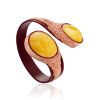 Two-Toned Leather Cuff Bracelet With Natural Amber Centerstone, image 