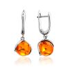 Classy Cognac Amber Dangle Earrings, image 