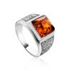 Classic Men's Signet Ring With Cognac Amber In Sterling Silver The Cesar, Ring Size: / 22.5, image 