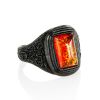 Black Leather Amber Adjustable Ring The Nefertiti, Ring Size: Adjustable, image 