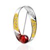 Stylish Gold Plated Brooch With Amber And Crystals The Beoluna, image 