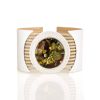 Handcrafted White Leather Bracelet With Green Amber The Amazon, image 
