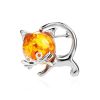 Silver Brooch With Cognac Amber The Kitten, image 
