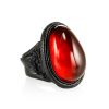 Dark Leather Open Ring With Lemon Amber The Nefertiti, Ring Size: Adjustable, image 