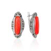 Bright Synthetic Coral Earrings With Marcasites The Lace, image 