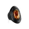 Dark Leather Open Ring With Lemon Amber The Nefertiti, Ring Size: Adjustable, image 