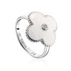 White Enamel Clover Shaped Ring With Diamond The Heritage, Ring Size: 8 / 18, image 