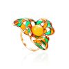 Colorful Enamel Ring With Honey Amber In Gold-Plated Silver The Verona, Ring Size: 11.5 / 21, image 