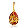 Leaf Motif Gilded Egg Pendant With Red Enamel And Crystals The Romanov, image 