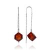 Designer Threader Earrings With Cognac Colored Amber, image 