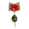 Amber Cat Brooch With Dangle, image 