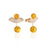 Fabulous Lemon-Colored Amber Stud Earrings With Crystals, image 