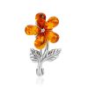 Exquisite Amber Flower Brooch, image 