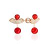 Designer Stud Earrings With Amber And Crystals, image 