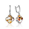 Clover Motif Mosaic Amber Earrings, image 