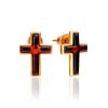 Minimalist Gilded Cross Earrings With Amber, image 