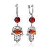Hamsa Hand Motif Amber Earrings, image 