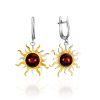 Bicolor Sun Shaped Earrings With Amber, image 