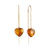 Gilded Threader Earrings With Cute Amber Hearts, image 