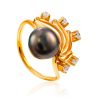 Chic Dark Pearl Ring With Dazzling Crystals, Ring Size: 8.5 / 18.5, image 