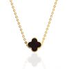 Classy Gilded Chain Necklace With Amber Clover Shaped Pendant, image 