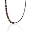 Leather Strap Necklace With Dark Amber Pieces, image 