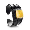 Black Leather Cuff Bracelet With Honey Amber The Nefertiti, image 