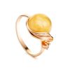 Honey Amber Ring In Gold-Plated Silver With Crystals The Swan, Ring Size: 13 / 22, image 