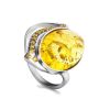 Cocktail Amber Ring In Sterling Silver With Crystals The Raphael, Ring Size: 12 / 21.5, image 