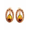 Cognac Amber Earrings In Gold With Champagne Crystals The Raphael, image 
