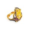 Bold Adjustable Honey Amber Ring In Gold-Plated Silver With Crystals The Pompadour, Ring Size: Adjustable, image 