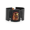 Dark Leather Handcrafted Bracelet With Green Amber The Amazon, image 