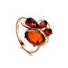 Cognac Amber Ring In Gold Plated Silver The Symphony, Ring Size: 12 / 21.5, image 