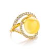 Bold Gold-Plated Cocktail Ring With Honey Amber And Crystals The Venus, Ring Size: 7 / 17.5, image 