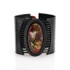 Black Leather Bracelet With Green Amber The Amazon, image 