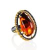 Cognac Amber Adjustable Ring In Gold-Plated Silver The Triumph, Ring Size: Adjustable, image 