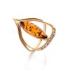 Gold-Plated Ring With Cognac Amber And Champagne Crystals The Raphael, Ring Size: 5.5 / 16, image 